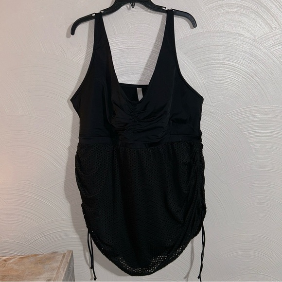 SWIM BY CACIQUE Size 28 Black Crochet NO-WIRE One-Piece Swim Dress Swimsuit - Picture 3 of 10